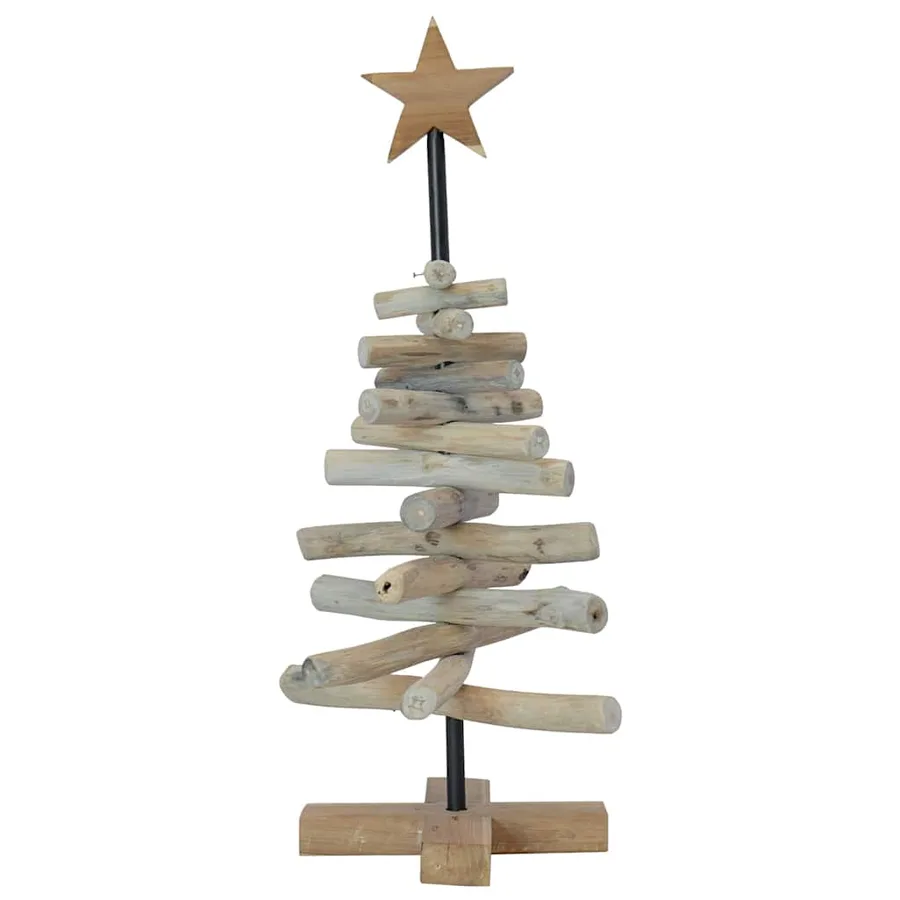 Sapin de Noël avec support Marron 60 cm Bois de teck solide - 5