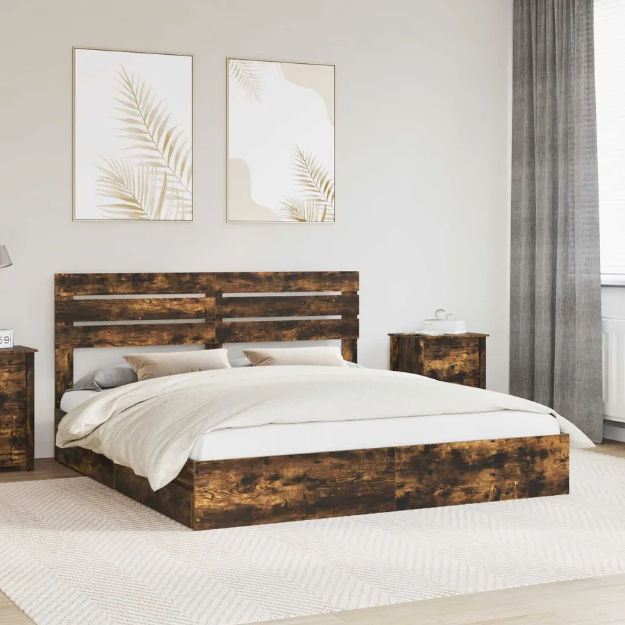 Lit de Rangement Chêne fumé 180 x 200 cm Bois d'ingénierie