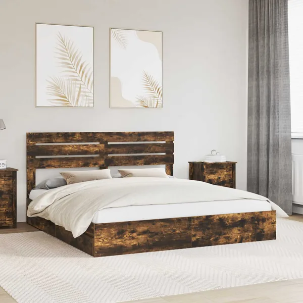 Lit de Rangement Chêne fumé 180 x 200 cm Bois d'ingénierie
