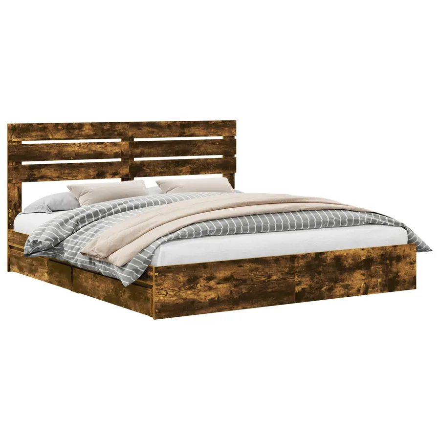 Lit de Rangement Chêne fumé 180 x 200 cm Bois d'ingénierie - 2