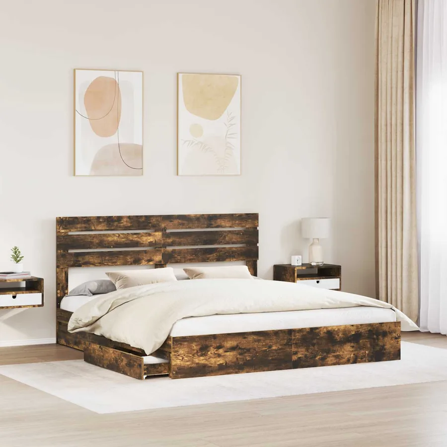 Lit de Rangement Chêne fumé 180 x 200 cm Bois d'ingénierie - 3