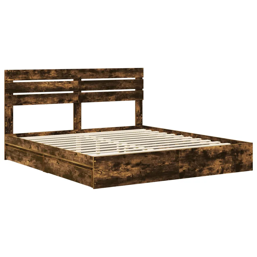 Lit de Rangement Chêne fumé 180 x 200 cm Bois d'ingénierie - 4