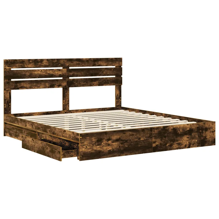 Lit de Rangement Chêne fumé 180 x 200 cm Bois d'ingénierie - 5