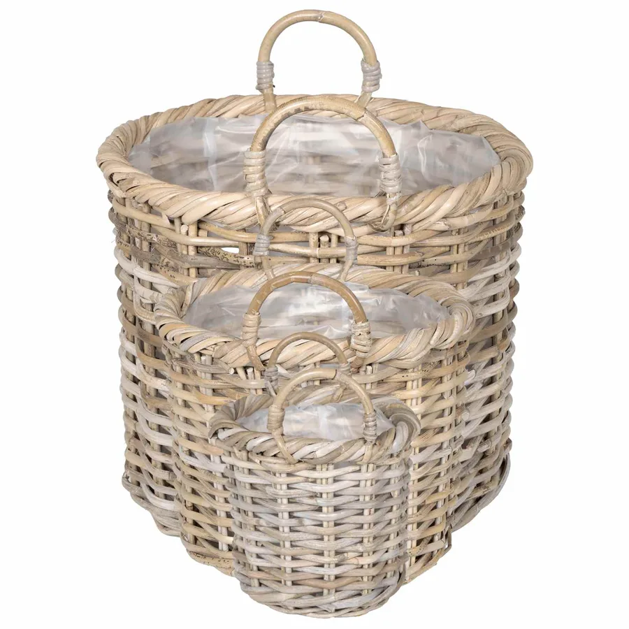 Panier à plantes avec stockage 3 pc Gris naturel Rattan Kubu - 5