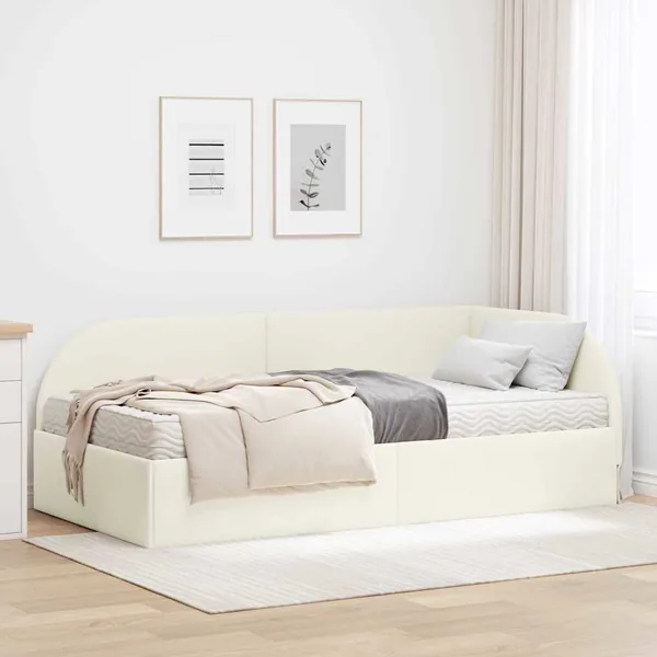 Cadre de lit d'angle avec matelas 2 pcs Crème Velours