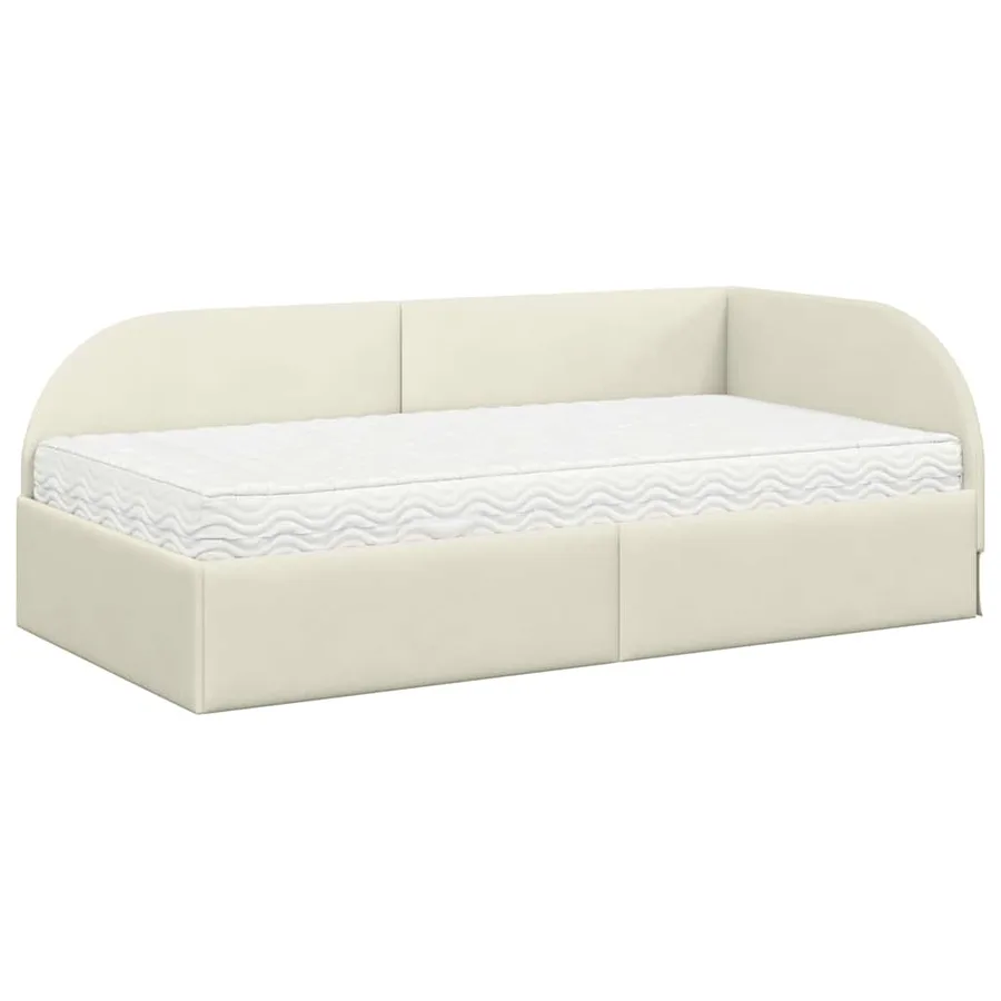 Cadre de lit d'angle avec matelas 2 pcs Crème Velours - 4