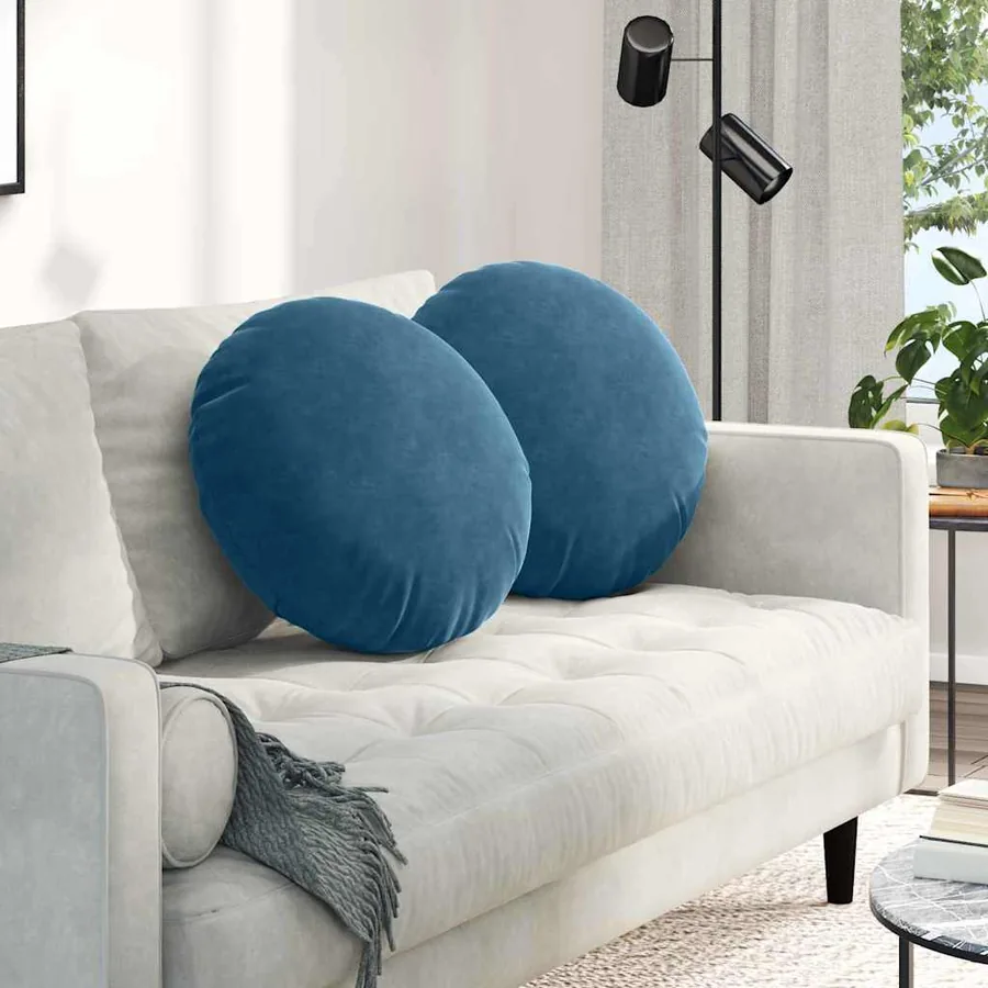 Coussins de siège 2 pcs Bleu Ø50 x 19 cm Velours