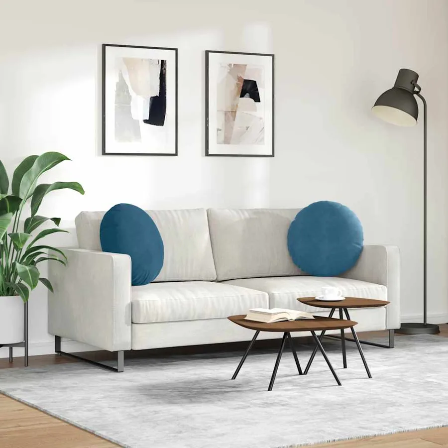 Coussins de siège 2 pcs Bleu Ø50 x 19 cm Velours - 4