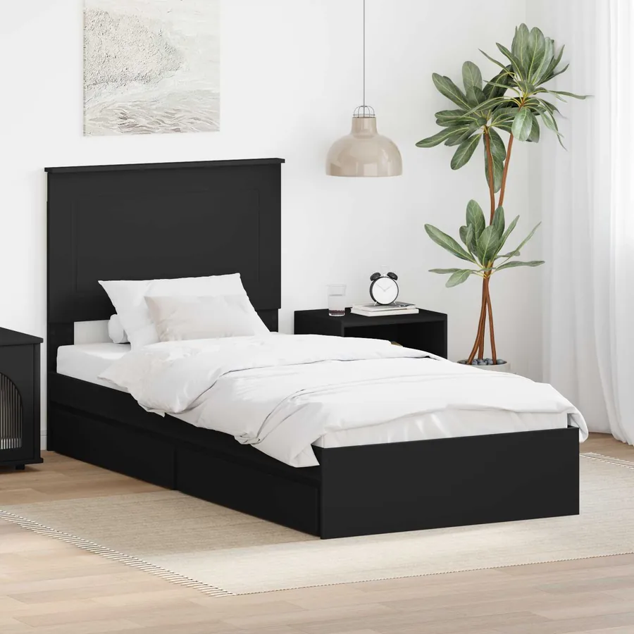 Lit de Rangement Noir 100 x 200 cm Bois d'ingénierie