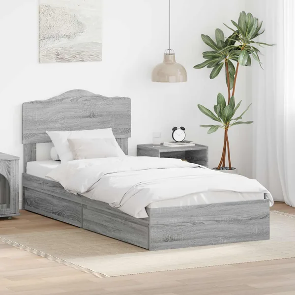 Lit de Rangement Gris Sonoma 100 x 200 cm Bois d'ingénierie