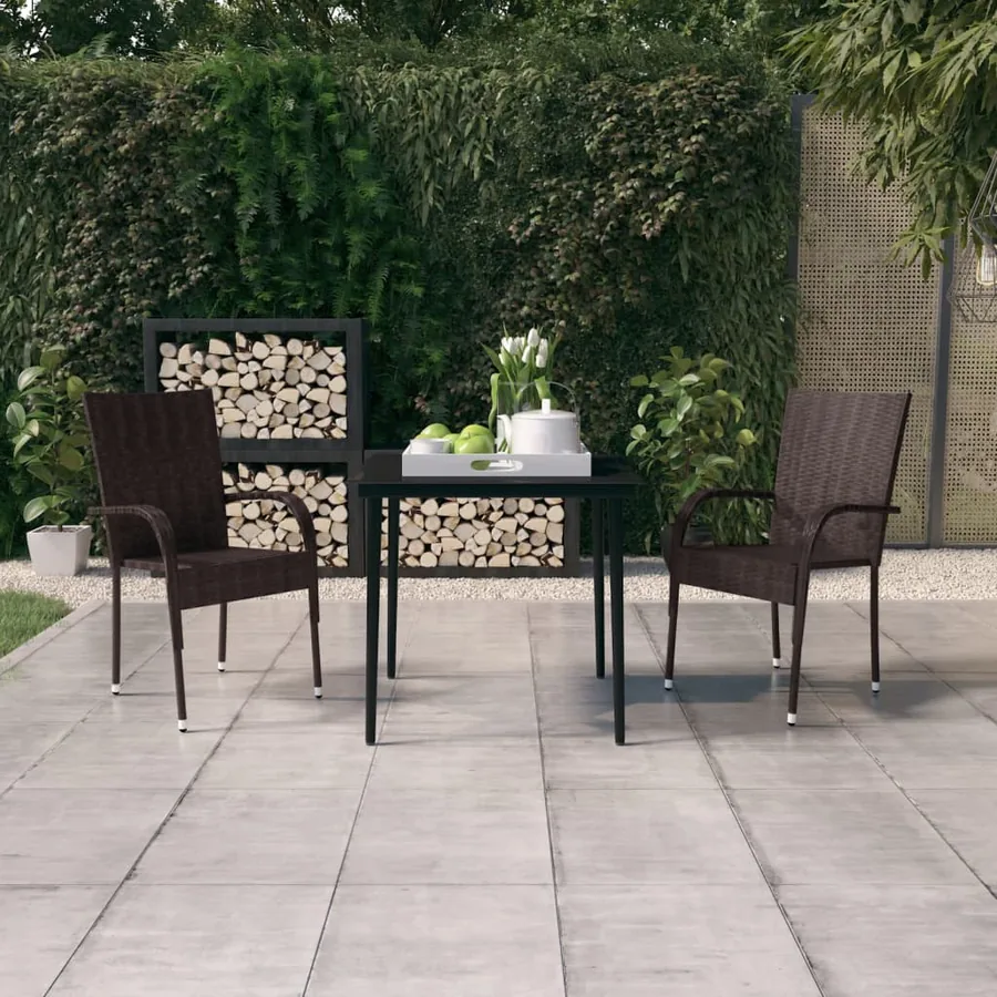 Ensemble à manger de jardin 3 pcs Marron et noir