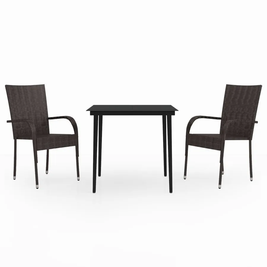 Ensemble à manger de jardin 3 pcs Marron et noir - 2