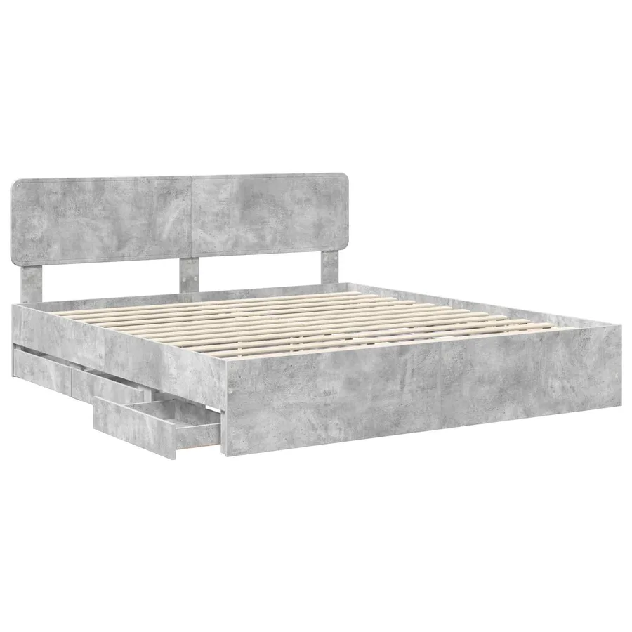 Cadre de lit Gris Béton 200 x 200 cm Bois d’ingénierie - 5