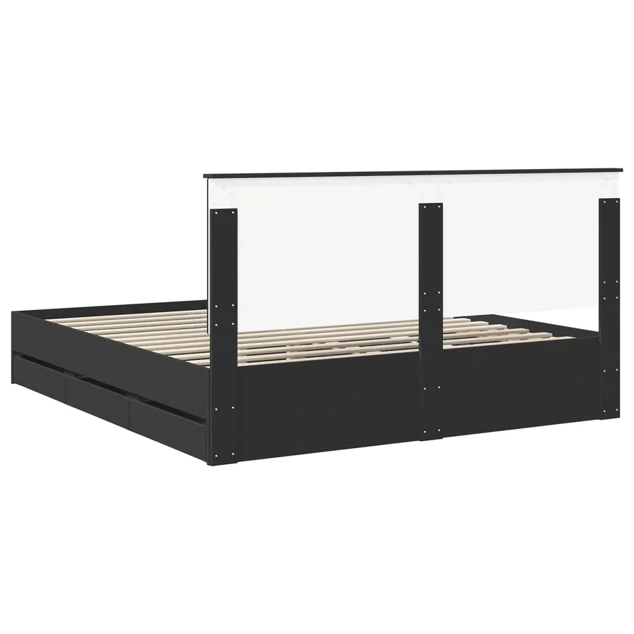 Cadre de lit avec tiroir Noir 200 x 200 cm Bois Ingénierie - 8