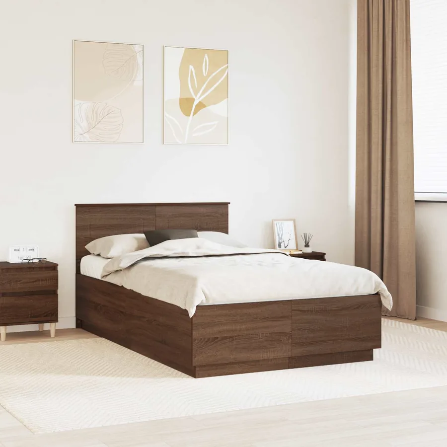 Cadre de lit Chêne brun 135 x 190 cm Bois d'ingénierie