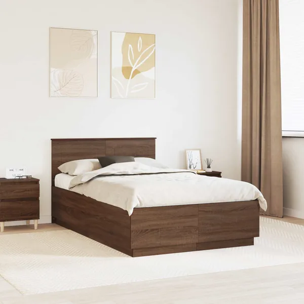 Cadre de lit Chêne brun 135 x 190 cm Bois d'ingénierie