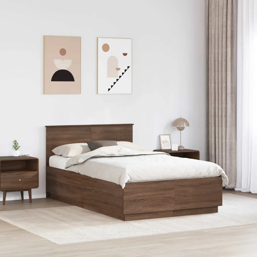 Cadre de lit Chêne brun 135 x 190 cm Bois d'ingénierie - 3