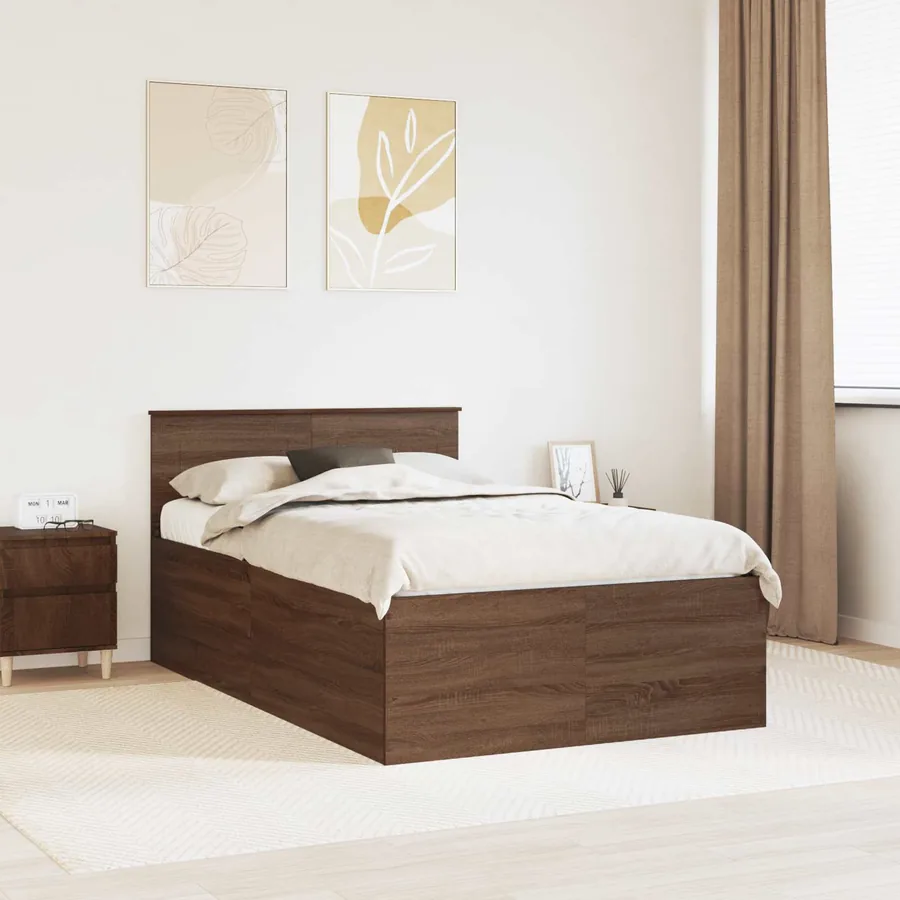 Cadre de lit Chêne brun 135 x 190 cm Bois d'ingénierie