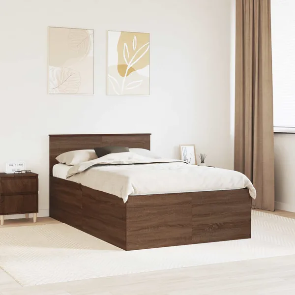 Cadre de lit Chêne brun 135 x 190 cm Bois d'ingénierie