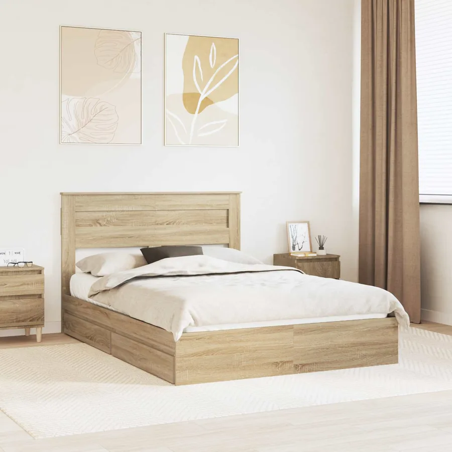 Lit de Rangement Chêne Sonoma 160 x 200 cm Bois d'ingénierie