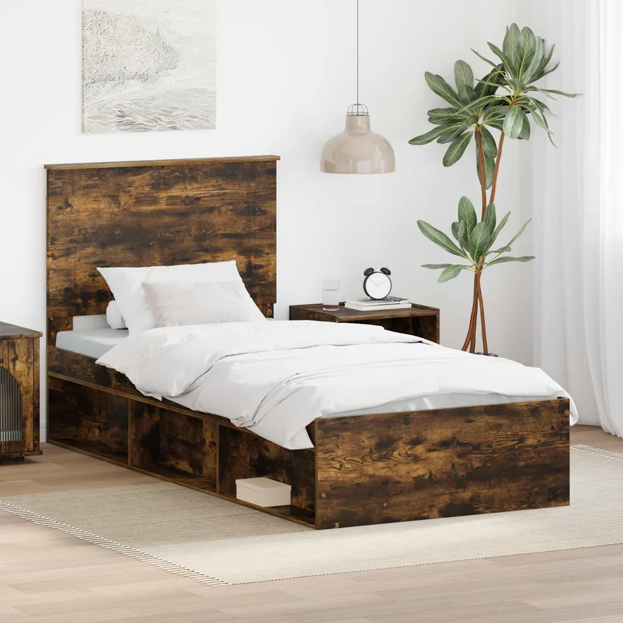 Cadre de lit Chêne fumé 100 x 200 cm Bois de pin massif