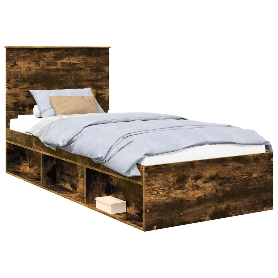 Cadre de lit Chêne fumé 100 x 200 cm Bois de pin massif - 2