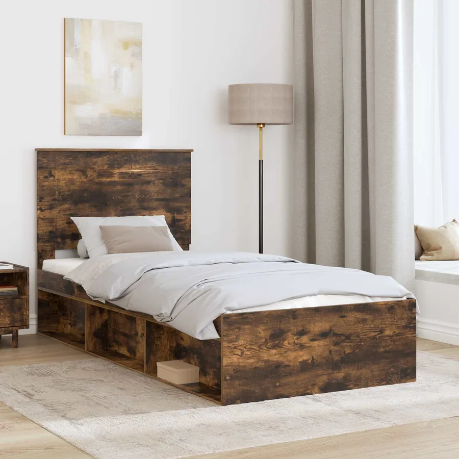Cadre de lit Chêne fumé 100 x 200 cm Bois de pin massif - 3