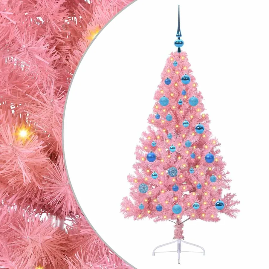 Sapin de Noël artificiel pré-éclairé Rose 150 cm PVC - 2
