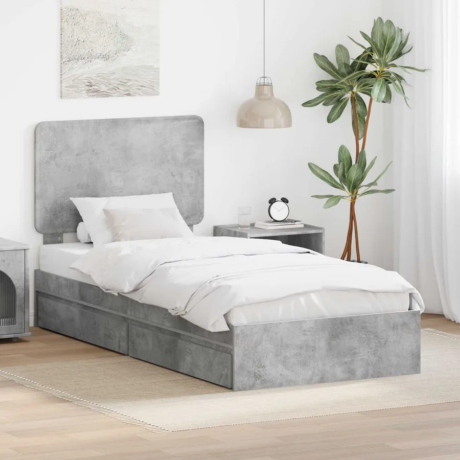 Lit de Rangement Gris béton 75 x 190 cm Bois d'ingénierie