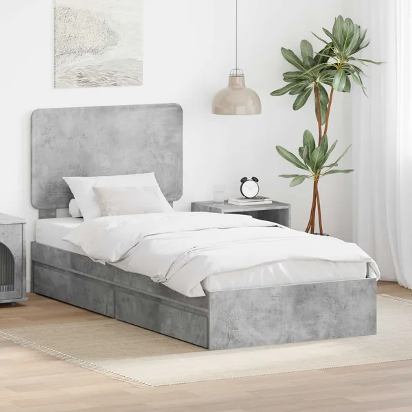 Lit de Rangement Gris béton 75 x 190 cm Bois d'ingénierie