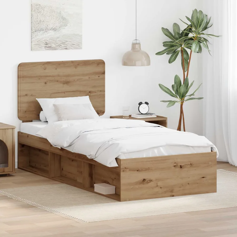 Cadre de lit Chêne artisan 100 x 200 cm Bois de pin massif