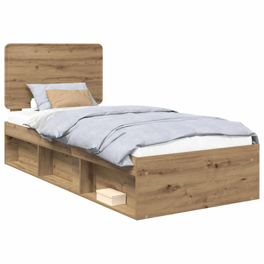Cadre de lit Chêne artisan 100 x 200 cm Bois de pin massif - 2