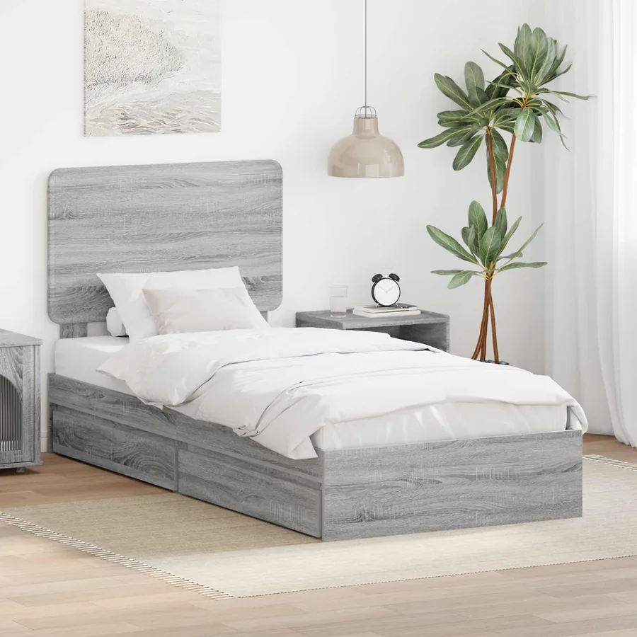 Lit de Rangement Gris Sonoma 100 x 200 cm Bois d'ingénierie