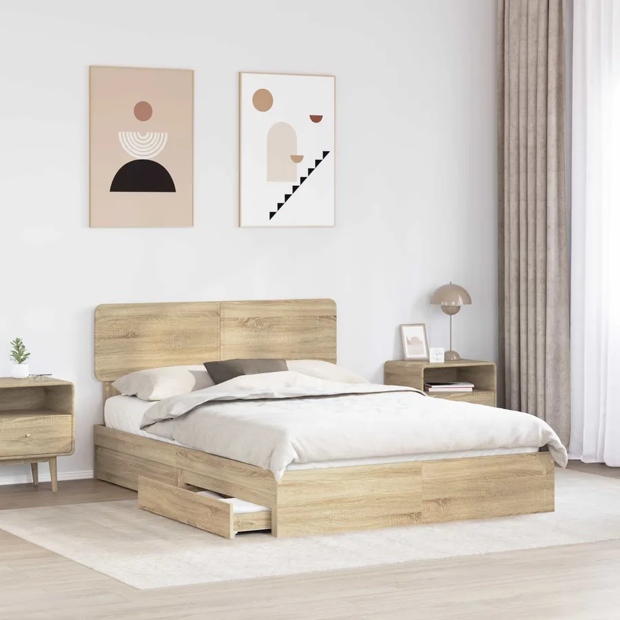 Lit de Rangement Chêne Sonoma 160 x 200 cm Bois d'ingénierie - 3