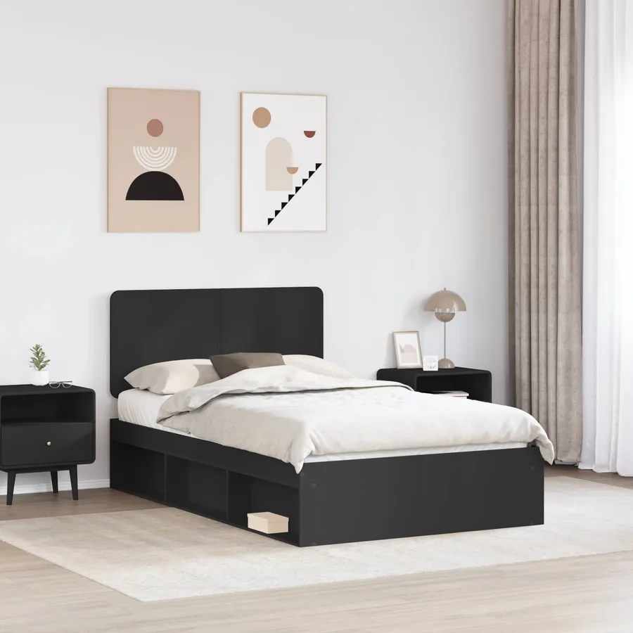 Cadre de lit Noir 120 x 200 cm Bois de pin massif - 3