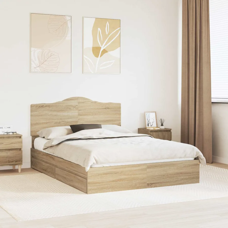 Lit de Rangement Chêne Sonoma 140 x 190 cm Bois d'ingénierie