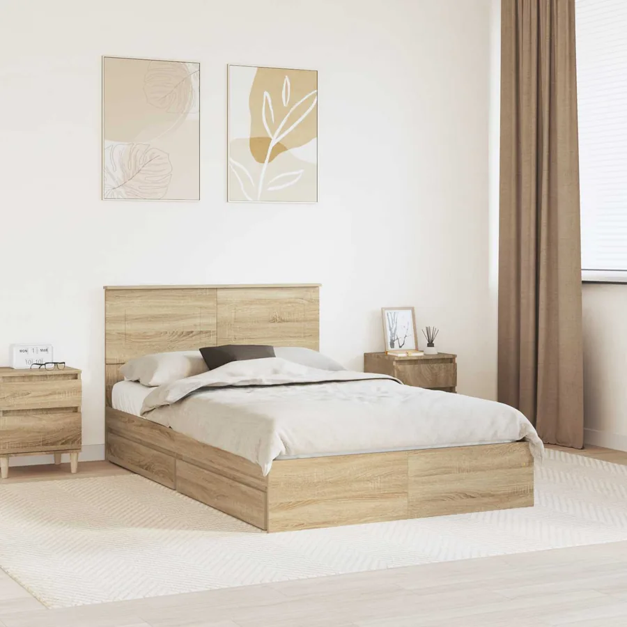 Lit de Rangement Chêne Sonoma 135 x 190 cm Bois d'ingénierie