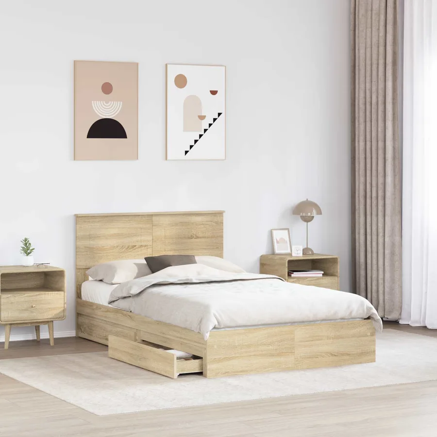 Lit de Rangement Chêne Sonoma 135 x 190 cm Bois d'ingénierie - 3