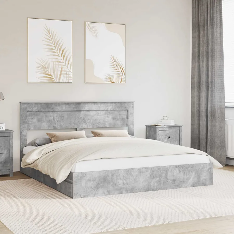 Lit de Rangement Gris béton 200 x 200 cm Bois d'ingénierie
