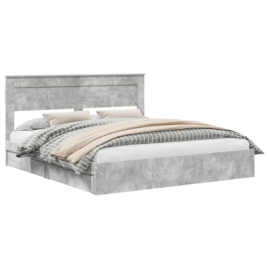 Lit de Rangement Gris béton 200 x 200 cm Bois d'ingénierie - 2