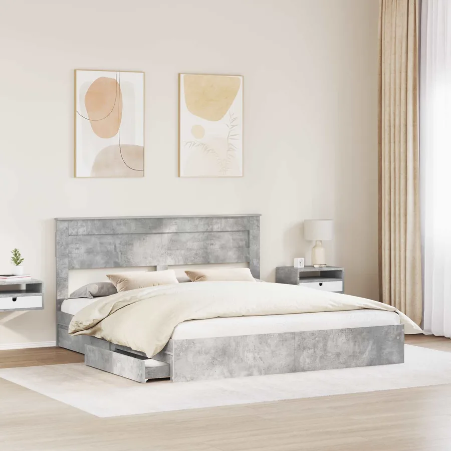Lit de Rangement Gris béton 200 x 200 cm Bois d'ingénierie - 3