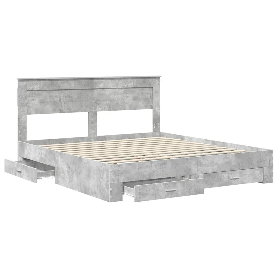 Cadre de lit Gris béton 200 x 200 cm Bois d'ingénierie - 4