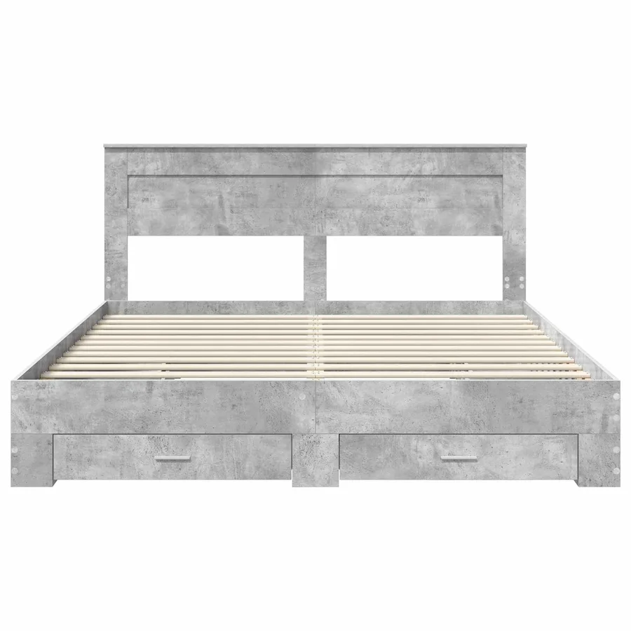 Cadre de lit Gris béton 200 x 200 cm Bois d'ingénierie - 6