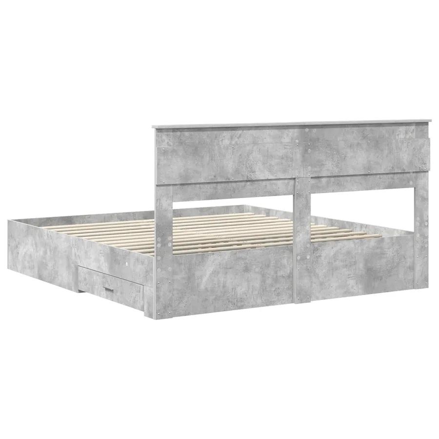 Cadre de lit Gris béton 200 x 200 cm Bois d'ingénierie - 7