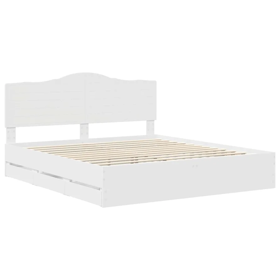 Cadre de lit avec tiroir Blanc 200 x 200 cm Bois Ingénierie - 4