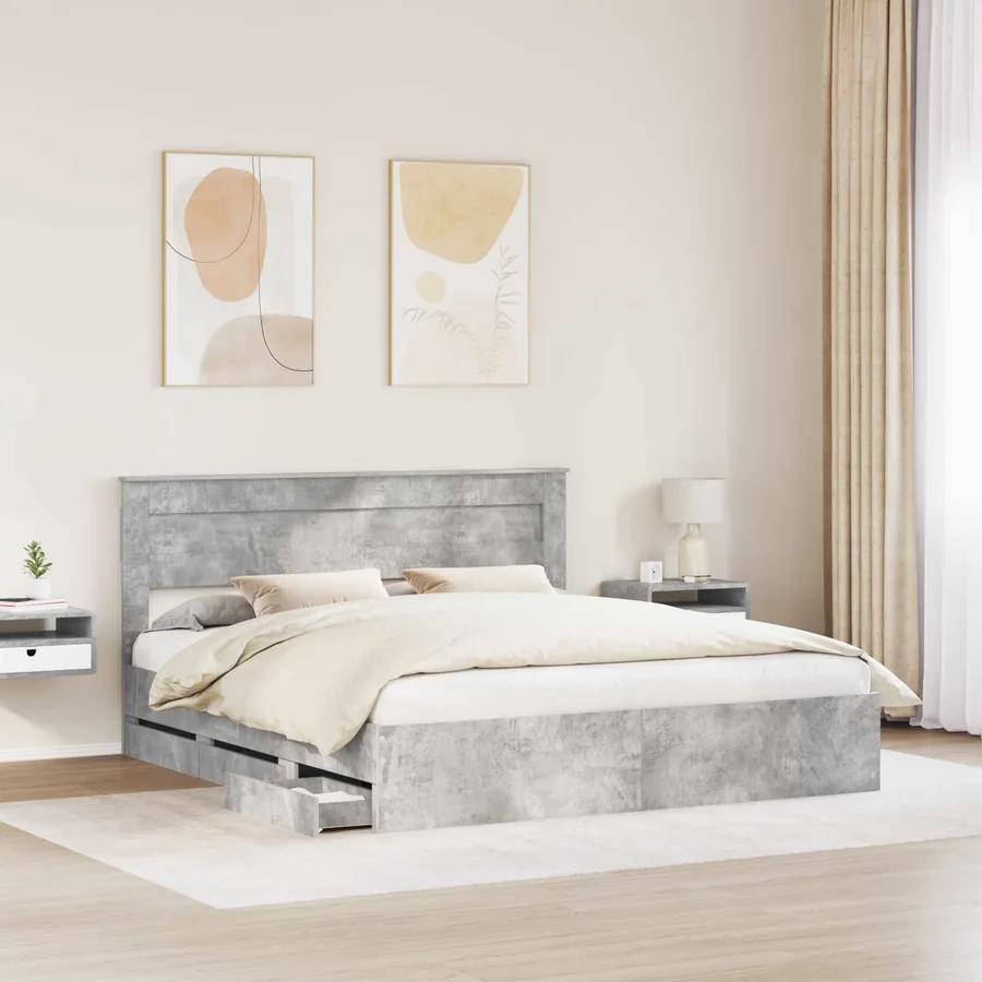 Cadre de lit Gris béton 200 x 200 cm Bois Ingénierie - 3