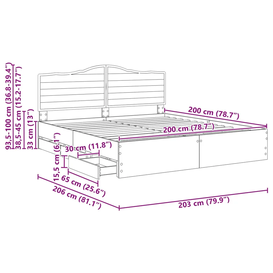 Cadre de lit Chêne Sonoma 200 x 200 cm Bois Ingénierie - 14