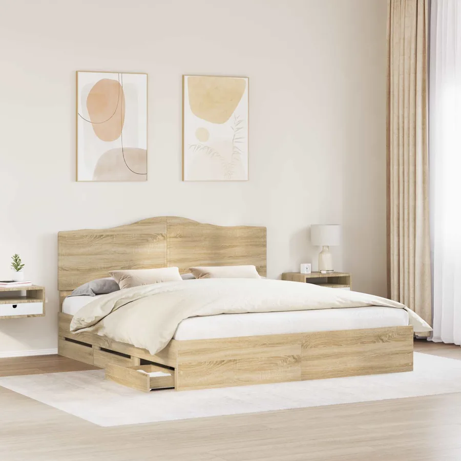 Cadre de lit Chêne Sonoma 200 x 200 cm Bois Ingénierie - 3