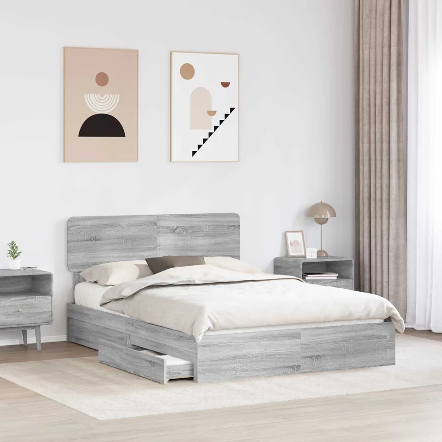 Lit de Rangement Gris Sonoma 160 x 200 cm Bois d'ingénierie - 3