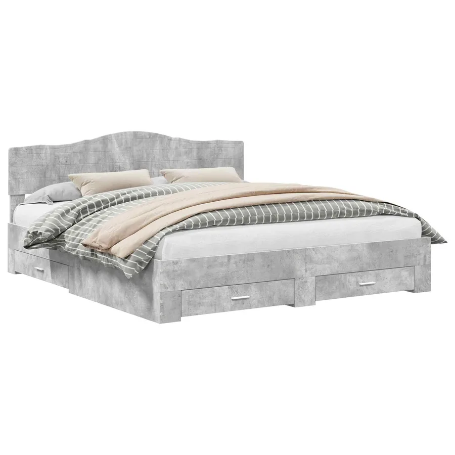 Cadre de lit Gris béton 200 x 200 cm Bois d'ingénierie - 2
